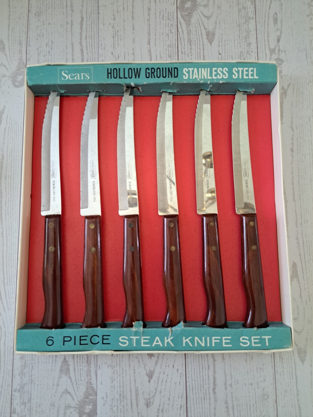 Vintage Sears & Roebuck 6-Piece Steak Knife Set Stainless Blades Collectible